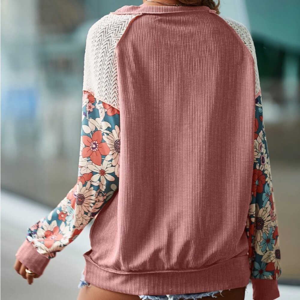 Floral Patchwork Puff Sleeve Textured Blouse - image 2